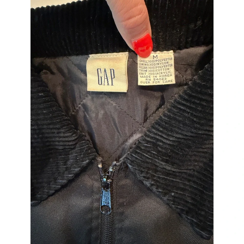 Vtg Gap Mens Black Chore Jacket Corduroy Collar Quilted Lining Size M Utility